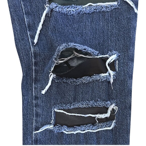Jeremy Scott Ripped Denim Jeans Size 8 Multicolor Lamb Leather Patches Italy - Picture 6 of 10